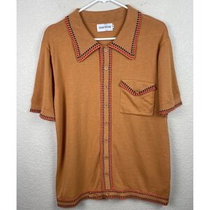Oxknitstore Sweater Mens Medium Brown Collared Short Sleeve Retro Knit Shirt